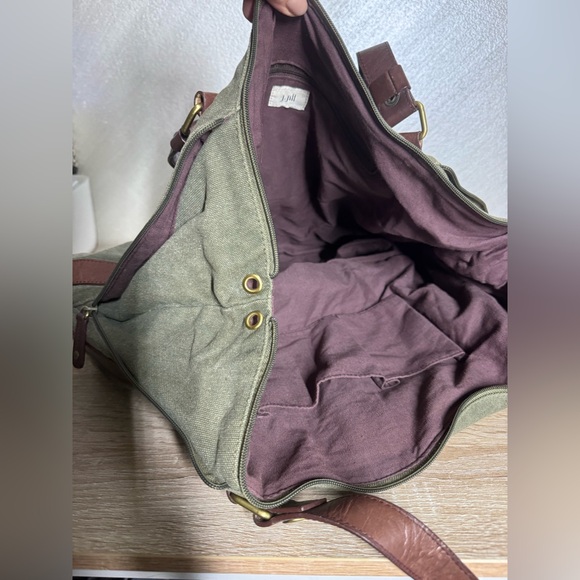 J.Jill Khaki Green Canvas/Brown Leather MIDI Tote Shoulder Bag - Picture 5 of 10